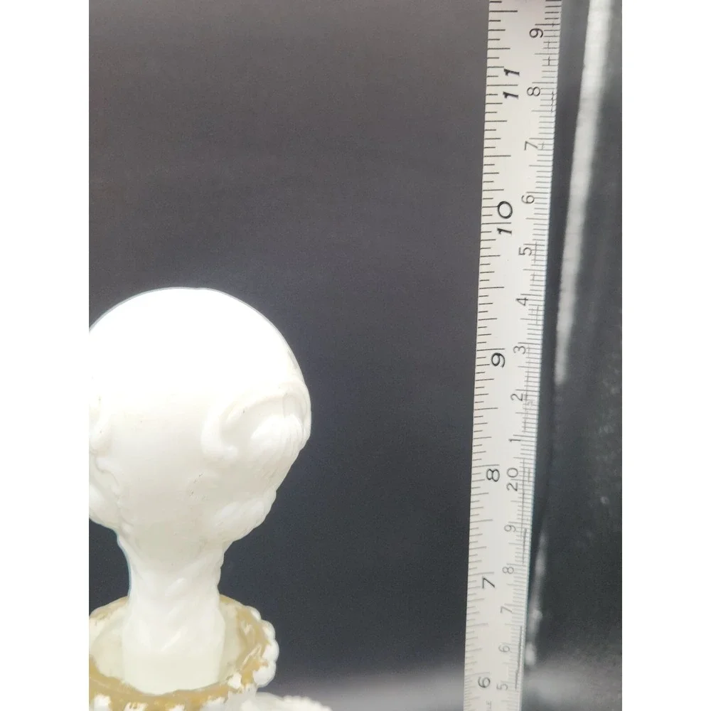 Set Of 2 Antique Milk Glass Vanity Bottles With Stoppers Gold Trim
